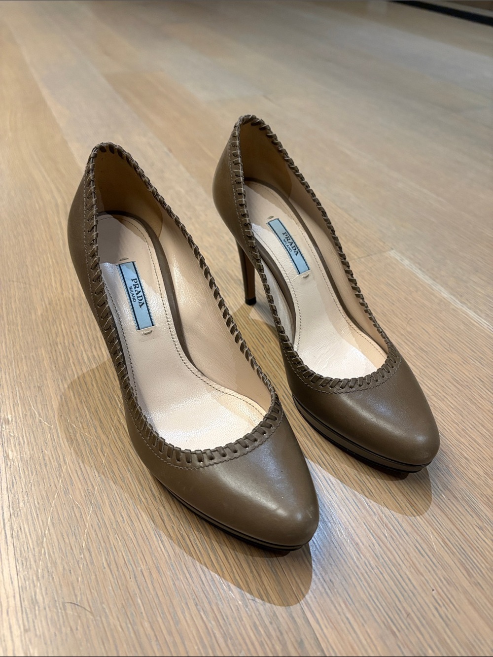 Prada Nude-Brown Leather Pumps